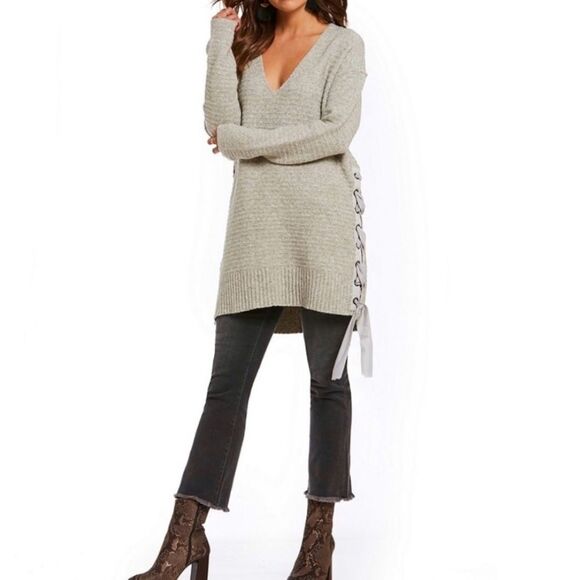 Free People Heart It Laces Lace Up Ribbon Tunic Sweater XS - Picture 2 of 5